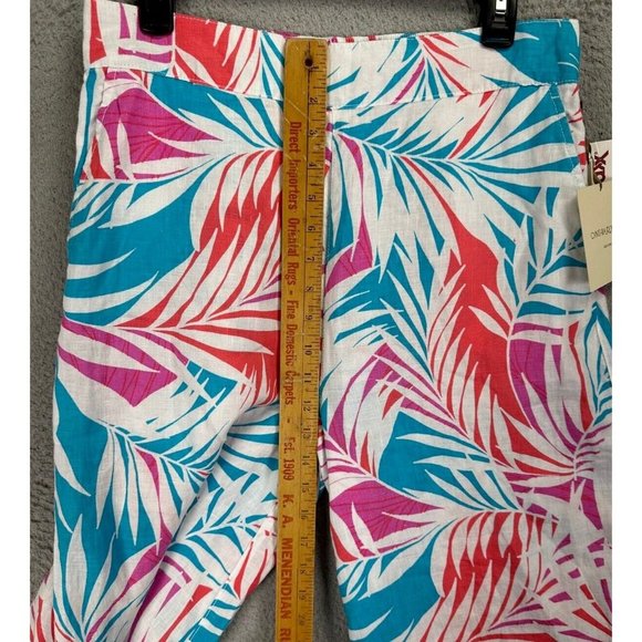 Cynthia Rowley Pants Womens Large Blue‎ Tropical 100% Linen Wide-Leg Hi-Rise NEW - Picture 8 of 10